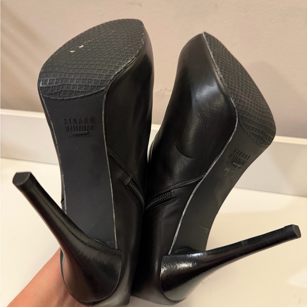 Stuart Weitzman Black Ankle Zip Platform Suede Stiletto Heel Booties Sz 8 - Picture 6 of 8
